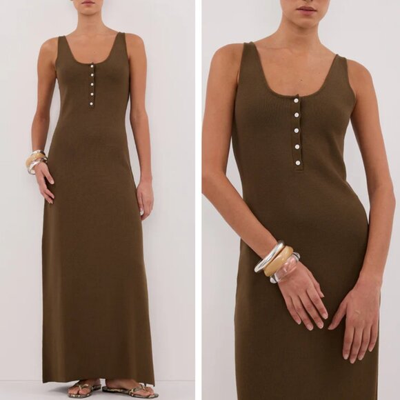NWT DISSH Troy Sleeveless Maxi Dress Olive Knit Quiet Lux Causal - Picture 1 of 7